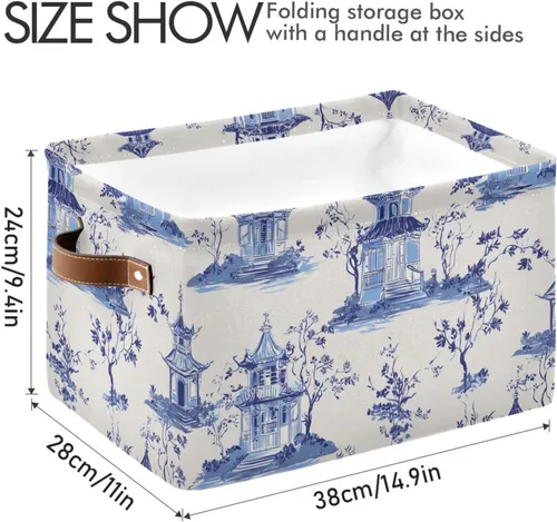Miniatura 3 de susiyo Cestas de almacenamiento grandes de tela de estilo chinoiserie, con asas de poliuretano para estantes, hogar, armario, dormitorio, sala
