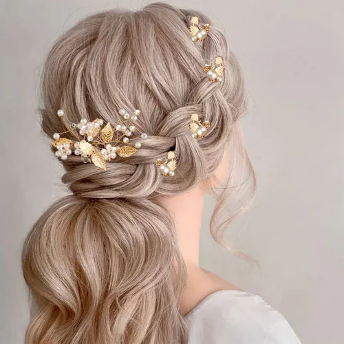 Miniatura 5 de 7 horquillas para el cabello de boda, hoja dorada, tocado de novia, perlas, accesorios para el cabello, accesorios para el cabello, accesorios