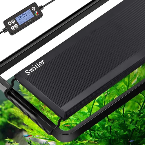 Luz LED para acuario con encendido y apagado automático, luz de tanque de peces de espectro completo con monitor LCD, ciclo de iluminación 24/7,