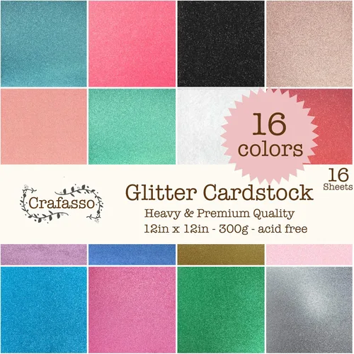 Miniatura 5 de Crafasso Cartulina con purpurina pesada y de alta calidad, 12 x 12 pulgadas, 16 hojas, 16