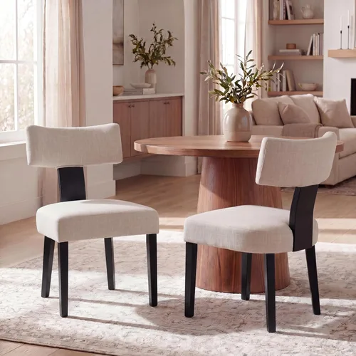 Miniatura 13 de VESCASA Juego de 2 sillas de comedor modernas de mediados de siglo, sillas de comedor tapizadas de lino con respaldo curvado ergonómico, patas