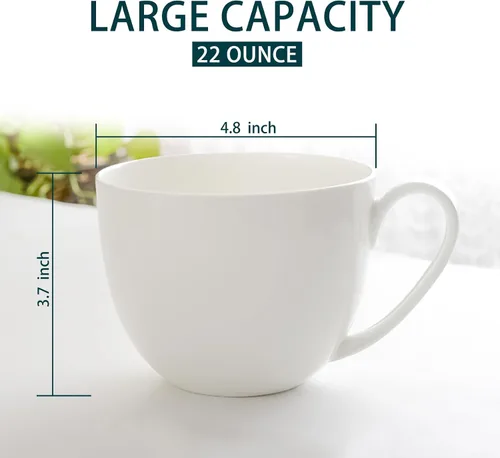 Miniatura 3 de Tazas de Café de Porcelana de Hueso Blanca de Lujo con Borde Dorado, Juego de 4 Tazas de Té de Porcelana de 10 Onzas, Taza de Café Ligera, Taza