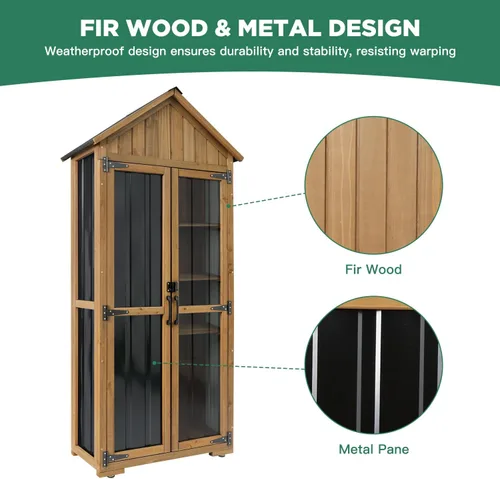 Miniatura 4 de Ketive Armario de almacenamiento para exteriores, cobertizo de almacenamiento de madera y metal con techo resistente a la intemperie, estante Negro