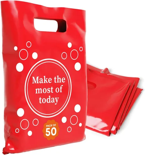 Miniatura 22 de Bolsas de plástico con asas – Bolsas de mercancía de 12 x 15 pulgadas para pequeñas empresas – Bolsas troqueladas para compras minoristas y Negro