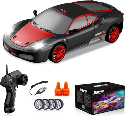 Coches de Deriva RC, 2.4Ghz 1:24 Coche de Control Remoto 4WD de Alta Velocidad Deriva RC con Luz LED y Neumáticos de Deriva Coches de Juguete de