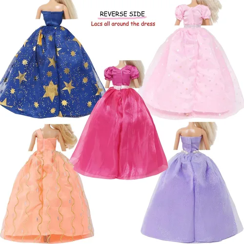 Miniatura 4 de 5 piezas de vestido de novia hecho a mano vestido de fiesta para niña de 11.5 pulgadas muñeca accesorios de ropa al azar conjunto de ropa