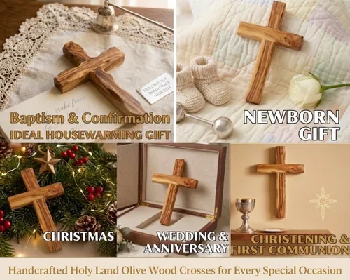 Miniatura 4 de Cruz de pared, cruces de madera de Belén, Tierra Santa. Crucifijo de madera de olivo. Decoración colgante para el hogar. Regalo religioso