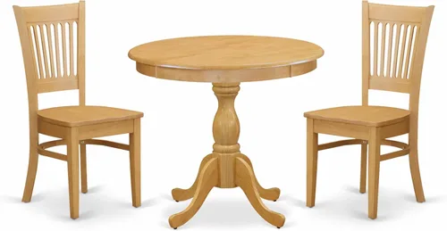 Miniatura 15 de East West Furniture AMVA3-LWH-W - Juego de mesa de cocina de 3 piezas para espacios pequeños contiene una mesa de comedor redonda con pedestal y 2