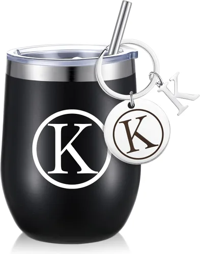 Miniatura 19 de Dandat - Vaso de vino personalizado con llavero de 12 onzas, taza de viaje de acero inoxidable negra con tapa y popote para empleados, profesores