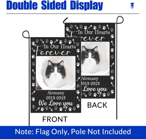 Miniatura 5 de Bandera conmemorativa personalizada, banderas de jardín personalizadas para mascotas y gatos, en memoria amorosa con nombre y foto, fecha para patio