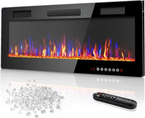 Miniatura 10 de Vitesse Chimenea Eléctrica Ultrafina de 42 Pulgadas Empotrada en Pared y Montada en Pared Calentador de Chimenea, Chimenea Lineal con Llama
