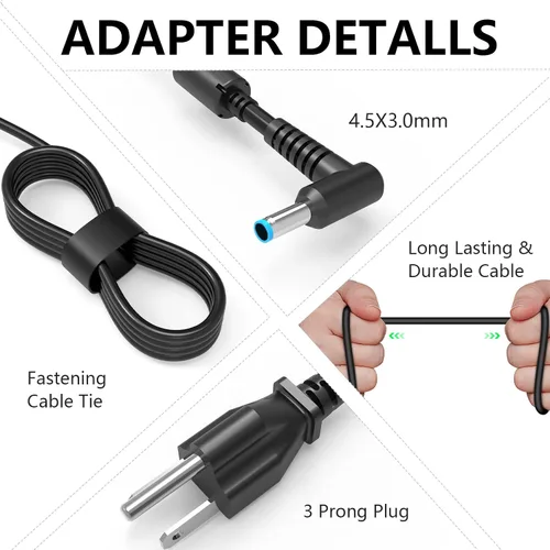 Miniatura 3 de Cargador de CA de 65 W para HP EliteBook 840 850 845 830 820 G3 G4 G5 G6 G7 G8 0.177x0.118 in Smart Blue Tip Adaptador para portátil Fuente