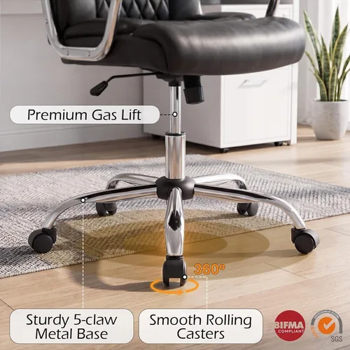 Miniatura 8 de Giantex Silla de oficina ergonómica, silla ejecutiva tapizada de cuero con reposabrazos acolchados y respaldo mecedor, silla de escritorio