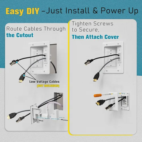 Miniatura 7 de Ocultacables de TV para TV montada en pared, kit de gestión de cables en pared, caja de tomacorriente – Ocultacables de doble tomacorriente