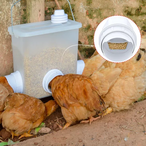 Miniatura 6 de Comedero para pollos DIY a prueba de lluvia, puerto alimentador para aves de corral, kit de alimentación por gravedad para cubos, barriles