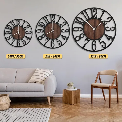 Miniatura 8 de LEIKE Relojes de pared a pilas con control remoto, luz nocturna, silencioso, sin tictac, reloj de madera grande rústico moderno para sala de estar