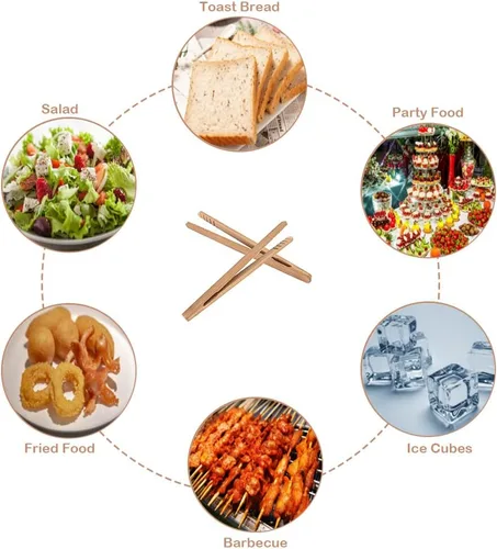 Miniatura 4 de Pinzas de bambú para tostadas, mini pinzas de cocina de madera de 7 pulgadas con diseño antideslizante, ideal para servir alimentos/tostadoras/pan
