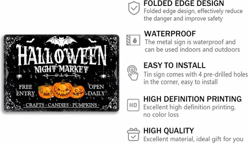 Miniatura 2 de Ewxibnc Letrero de metal de Halloween para el mercado nocturno de Halloween, decoración espeluznante, decoración de bruja de Halloween, decoración