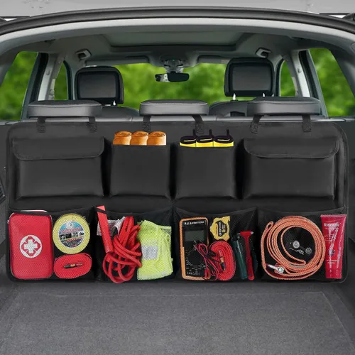 Snuopfy Organizador de maletero de automóvil, organizador colgante para asiento trasero con 8 bolsas de almacenamiento grandes, gran capacidad,