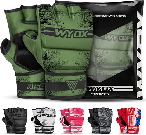 Miniatura 9 de WYOX Guantes MMA para hombres y mujeres – Guantes de boxeo de agarre y combate con diseño de palma abierta, guantes de entrenamiento acolchados sin