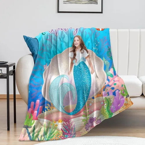 Miniatura 2 de Artsadd Manta de sirena personalizada para niños, niños pequeños a recién nacidos, manta de forro polar de 50 x 60 pulgadas Sirena-1
