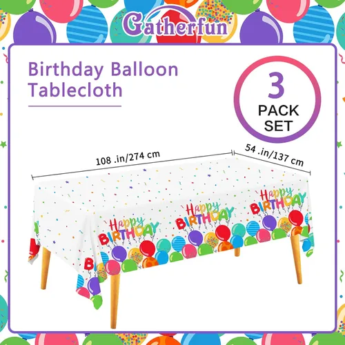 Miniatura 2 de Gatherfun Mantel desechable de cumpleaños, funda de mesa de plástico para fiesta de cumpleaños de niños, 54 x 108 pulgadas, 3