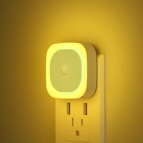 Miniatura 10 de YUNLEX Paquete de 2 luces nocturnas enchufables con sensor de movimiento y sensor de atardecer a amanecer, 3 modos de sensor, luces nocturnas azules