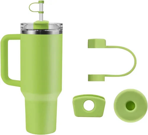 Linsaner Juego de adornos de silicona para popotes Stanley, 2.0, vasos de 30 oz/40 onzas con cubierta para popote Stanley, eucalipto (paquete de 1)
