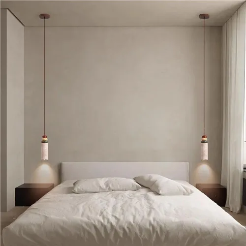 Miniatura 2 de Modern Bedroom Pendant Lights Fixtures Japanese Style Cylinder Hanging Lamp Vintage Yellow Cave Stone Chandeliers for Living Room Staircase Hallway
