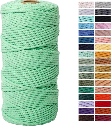 Miniatura 50 de Cuerda de Macramé Gris Claro 3mm x 109 Yardas, Cuerda de Algodón de Colores Cuerda para Manualidades Cuerda de Algodón Colorida para Colgar