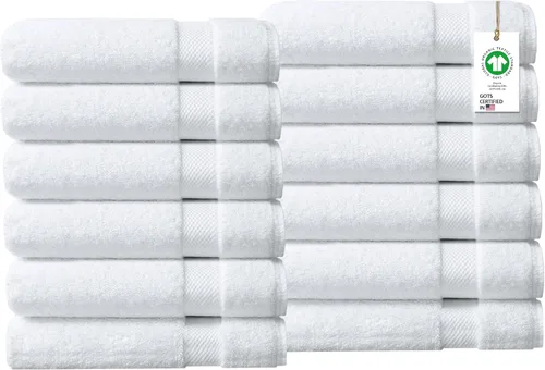 Miniatura 37 de Toallas 100% algodón orgánico de 22.93 oz/m² de felpa al tacto de secado rápido, paquete de 12 toallas de lavado de algodón orgánico, certificado