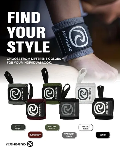 Miniatura 6 de Rehband Muñequera 1 par, muñequeras para levantamiento de pesas, entrenamiento de 18 pulgadas, muñequera, muñequeras cómodas y estabilizadoras