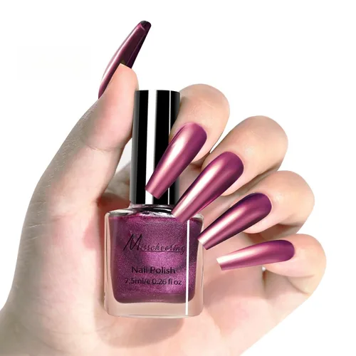 Miniatura 12 de Esmalte de uñas marrón metálico con efecto espejo, duradero y de secado rápido, brillante cromo para manicura DIY (012#TJ, 6ml)