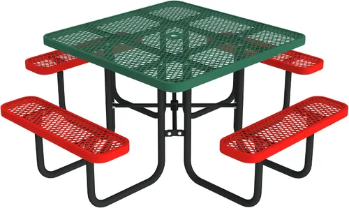 Miniatura 8 de Norwood Commercial Furniture - Mesa de picnic redonda de 46 pulgadas con bancos y agujero para paraguas, mesa de picnic portátil de acero de grado