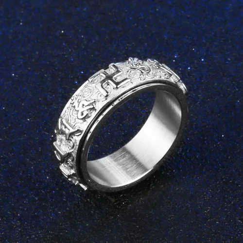 Miniatura 3 de Anillo de boda HZMAN de acero inoxidable, con mantra budista tibetano Om Mani Padme Hum, de 8MM