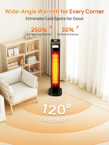 Miniatura 6 de Calentadores de espacio AKIRES para uso en interiores, calentador de habitación de 1500W para habitación grande con termostato, oscilación de 120°