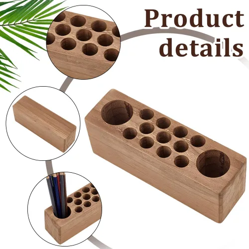 Miniatura 4 de PH PandaHall Portalápices de madera para escritorio, organizador de pinceles de 13 agujeros, soporte de estilo rústico, para oficina, estudio