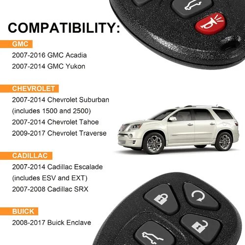 Miniatura 4 de Llavero de repuesto para GMC Acadia 2007-2016 Yukon XL/Chevy Suburban Tahoe Traverse/Cadillac Escalade SRX/Buick Enclave FCC ID: OUC60270, OUC60221