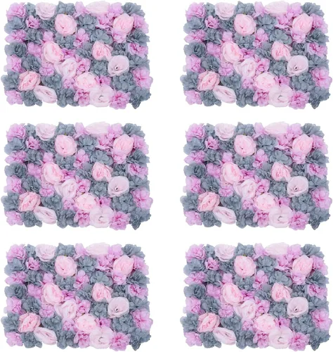 Miniatura 10 de OUKANING Paquete de 6 paneles de pared de flores de seda con rosas de seda, telón de fondo de pared de flores artificiales para interiores