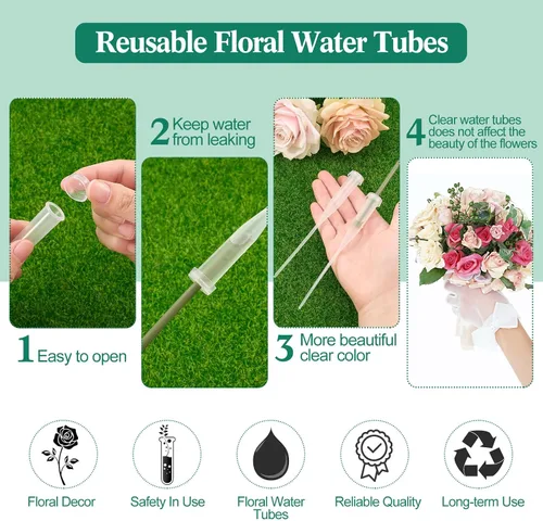 Miniatura 3 de Tessco for you 90 tubos de agua florales de 6 pulgadas, suministros de flores de plástico para flores frescas con tapa de goma para arreglos
