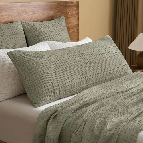 Miniatura 40 de PHF Fundas de almohada con tejido de gofre de 24" x 24", paquete de 2, funda de almohada cuadrada 100% algodón para decoración de ropa de cama, sin