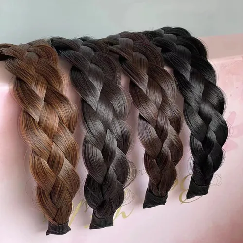 Miniatura 6 de Diadema de 4 hebras de cabello sintético trenzado, diadema trenzada con dientes, accesorio de belleza, diadema elástica para mujer (marrón oscuro)