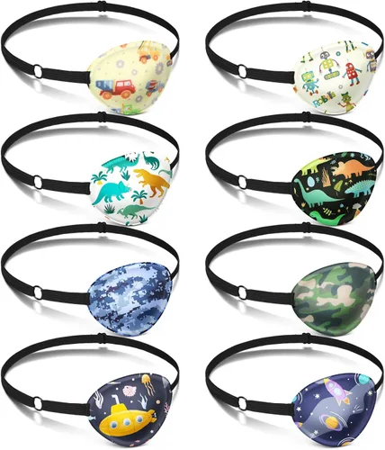 Eurzom 8 piezas de parches oculares para niños, parche ocular ajustable reutilizable, lindo para niñas y niños, con correa elástica para el ojo Cool