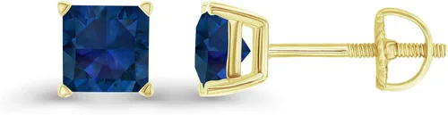 Aretes tipo dormilona de plata de ley 925 chapados en oro de 14 quilates, hipoalergénicos, de 0.197 in, corte princesa, con piedra natal auténtica,