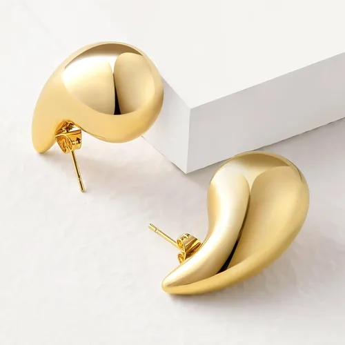 Miniatura 6 de KIAISXES Aretes de aro de gota de agua de oro extra grandes, aretes gruesos para mujer, ligeros, hipoalergénicos, chapados en oro, joyería de moda