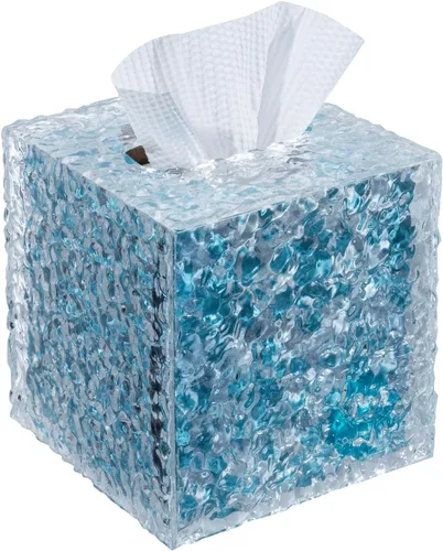 MyGift Portapañuelos Facial de Cubo de Acrílico Transparente Premium con Textura Ondulada Moderna con Fondo Abierto, Caja Cuadrada Ondulada