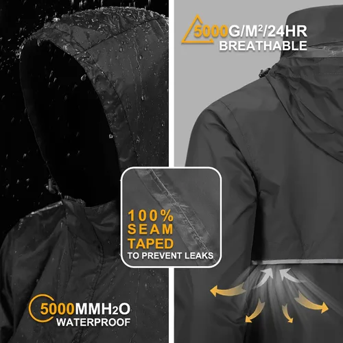 Miniatura 75 de Outdoor Ventures Chaqueta de lluvia para hombre, impermeable, ligera, plegable, para senderismo, golf, correr