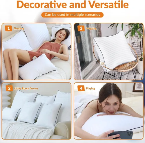Miniatura 6 de Yettbea Juego de 2 rellenos de almohada de 12 x 20 pulgadas, relleno alternativo de plumón suave de alta calidad, almohadas decorativas para sofá