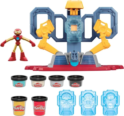Play-Doh Marvel Iron Man Armor Maker Lab Juego de Juguetes con Luces y Sonidos, Figura de Acción Personalizable, Juguetes de Imaginación para Niños