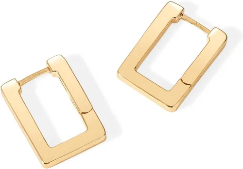 Miniatura 3 de PAVOI Aretes de aro de plata de ley 925 chapados en oro de 14 quilates Aretes de aro rectangulares geométricos de oro para mujer